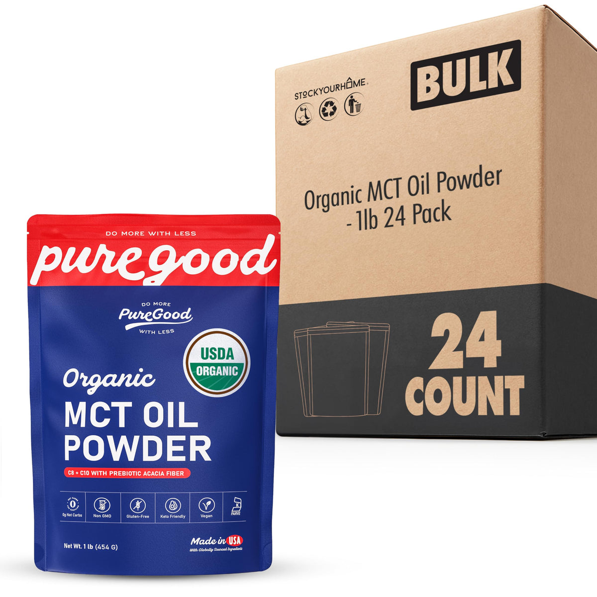Organic MCT Oil Powder (1lb) by PureGood – 0.67 Ounce (Pack of 24), Blue, Pack of 24, Model PG-1115-Case