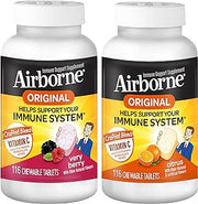 Airborne 1000mg Vitamin C Chewable Tablets Citrus & Very Berry Flavor Bundle - Immune Support Supplement with Zinc and Powerful Antioxidant Vitamins A C & E, (2x116ct bottles)*