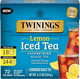 Twinings Lemon Black, Unsweetened Iced Tea Bags, 72 CT Box (1 Pack)