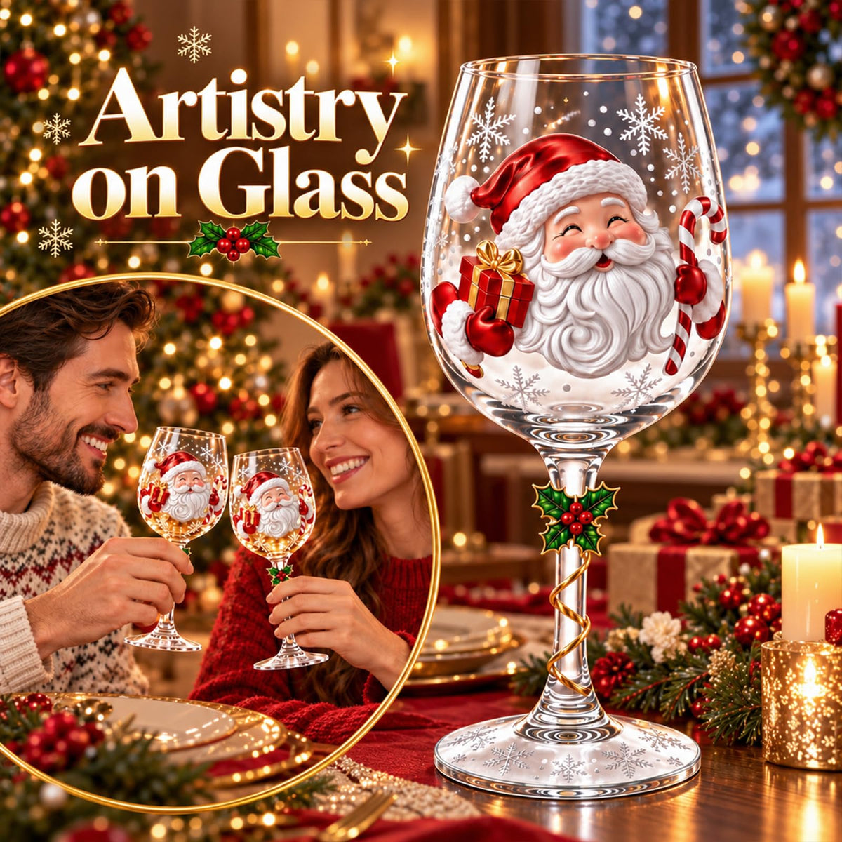 EuftEale Christmas Wine Glasses, 15 Ounces, Set of 6