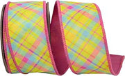 Reliant Ribbon Springtime Plaid Deluxe Dupioni Backed Wired Edge Ribbon, Pink