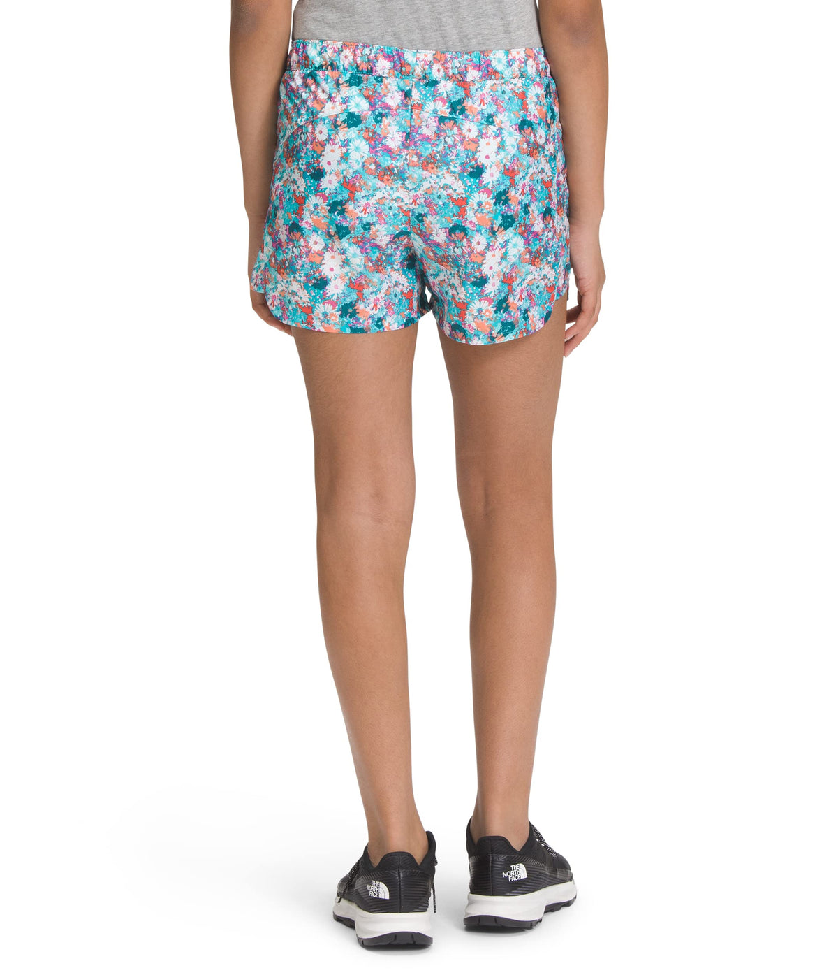 Never Stop Run Girls Shorts by The North Face – X-Large, Polyester, Scuba Blue Wild Daisy Print, Model NF0A81ZFIQP