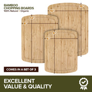 Wood Cutting Boards for Kitchen Counter by Modern Innovations – 9x6 inches, 12x8 inches, 15x10 inches, Bamboo, Pack of 3