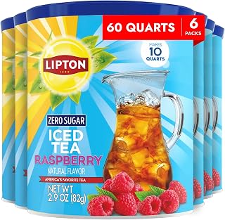 Lipton Zero Sugar Raspberry Iced Tea Mix, Makes 10 Quarts, 6-Pack
