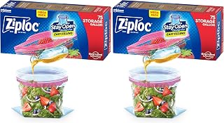 Ziploc Gallon Food Storage Bags, Stay Open Design with Stand-Up Bottom, Easy to Fill, 75 Count (Pack of 2)