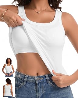 Ribbed Tank Tops for Women Camisole with Built in Bra Padded Cups