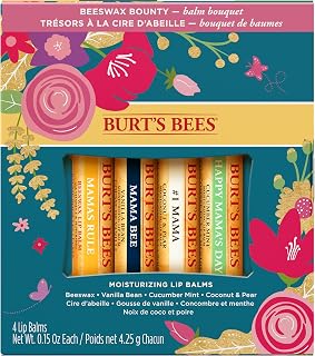 Burt's Bees Balm Bouquet Lip Balm Mothers Day Gift Set, 4 Lip Balms, Classic Beeswax, Vanilla Bean, Cucumber Mint and Coconut and Pear