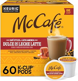 McCafe McCafé Dulce de Leche Latte, One Step Latte Single Serve Keurig K-Cup Pods, Flavored Coffee, 60-Count Box (6 Packs of 10)