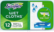 Swiffer Sweep + Mop, Wet Pads Refill, Floor Cleaner for Dirt, Dust, Hair, Cleaning Cloths for Mopping Home, Bathroom, Kitchen, All Purpose Multi-Surface Floor Wipes, Fresh, 12ct