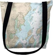 Betsy Drake TY13292PLM 16 x 16 in. Portland Harbor & Vacinity Maine Nautical Map Tote Bag - Medium
