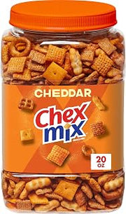 Chex Mix Cheddar Snack Mix, Resealable Tub, 20 oz | Corn & Wheat Chex, Pretzels, Cheese Crackers, Mini Breadsticks, 50% Less Fat than Regular Potato Chips