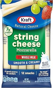 Kraft Creamy String Cheese Mozzarella Cheese Snacks with Whole Milk (12 ct Sticks)