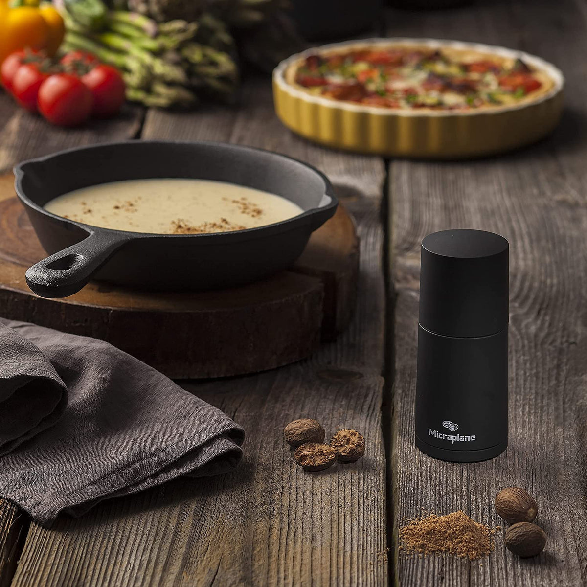 Manual Spice Mill - Cinnamon Grinder and Nutmeg Grater (Black) by Microplane – 2x2x8.1 Inch (Pack of 1), Stainless Steel, Black, Model 48060