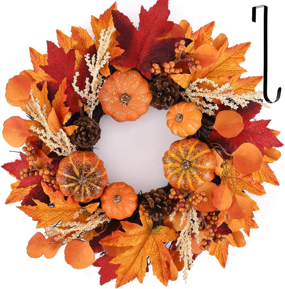 Nisoger Autumn Wreath, 24 Inch Diameter, Pumpkin Berry
