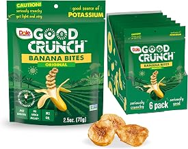 Dole Good Crunch Banana Dried Fruit Bites, Gluten Free & Vegan Snack, 2.5oz Bags (Pack of 6)