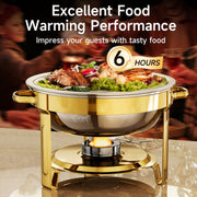 KScocina Round Chafing Dish Set, 5QT Stainless Steel, Golden 4 Pack