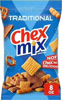 Traditional Chex Mix, Original Recipe, 8 oz | Corn & Wheat Chex, Rye Chips, Squiggle Breadsticks, Pretzels, 50% Less Fat than Regular Potato Chips