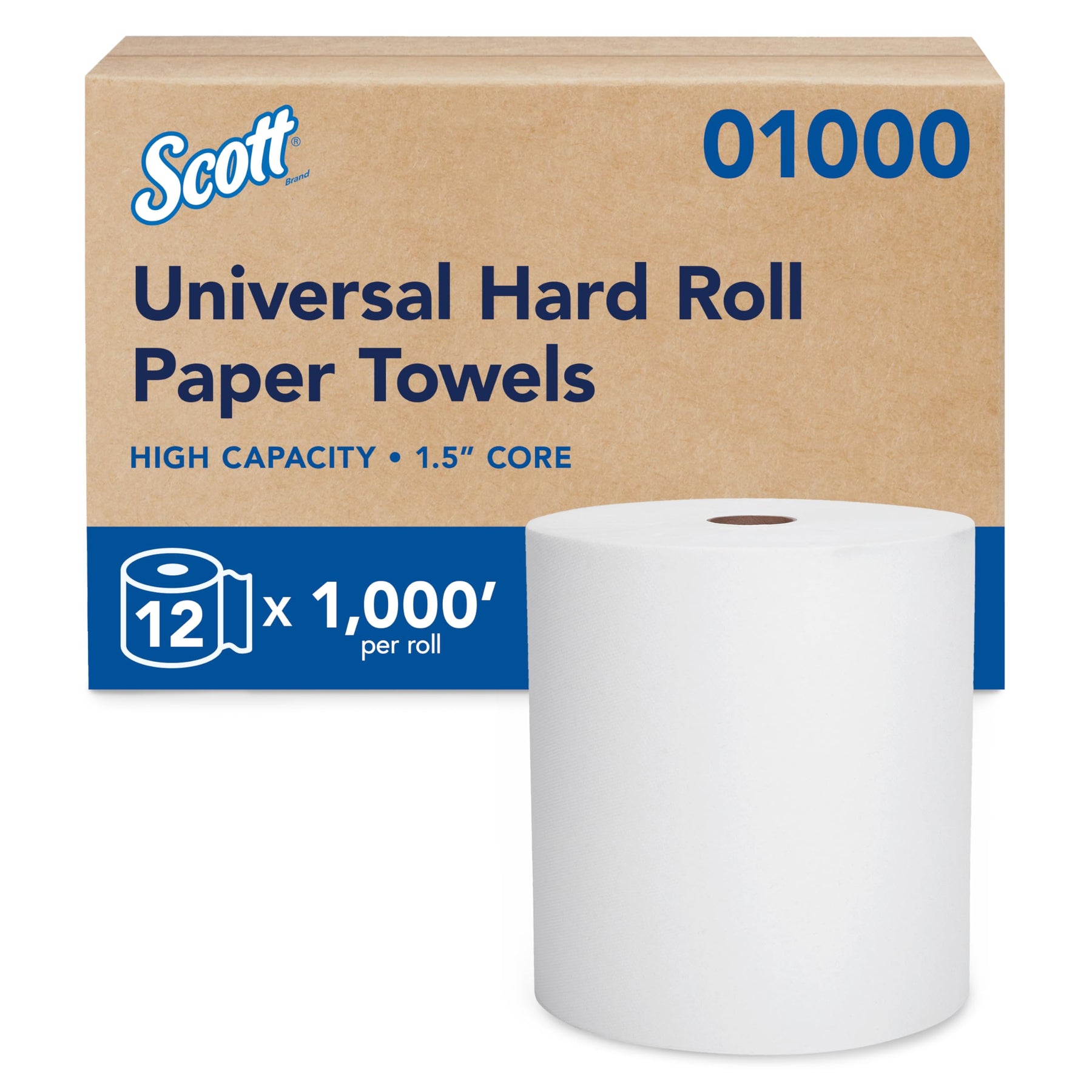 Scott Professional Hard Roll Paper Towels, Bulk, 12 Rolls x 1000' (01000)