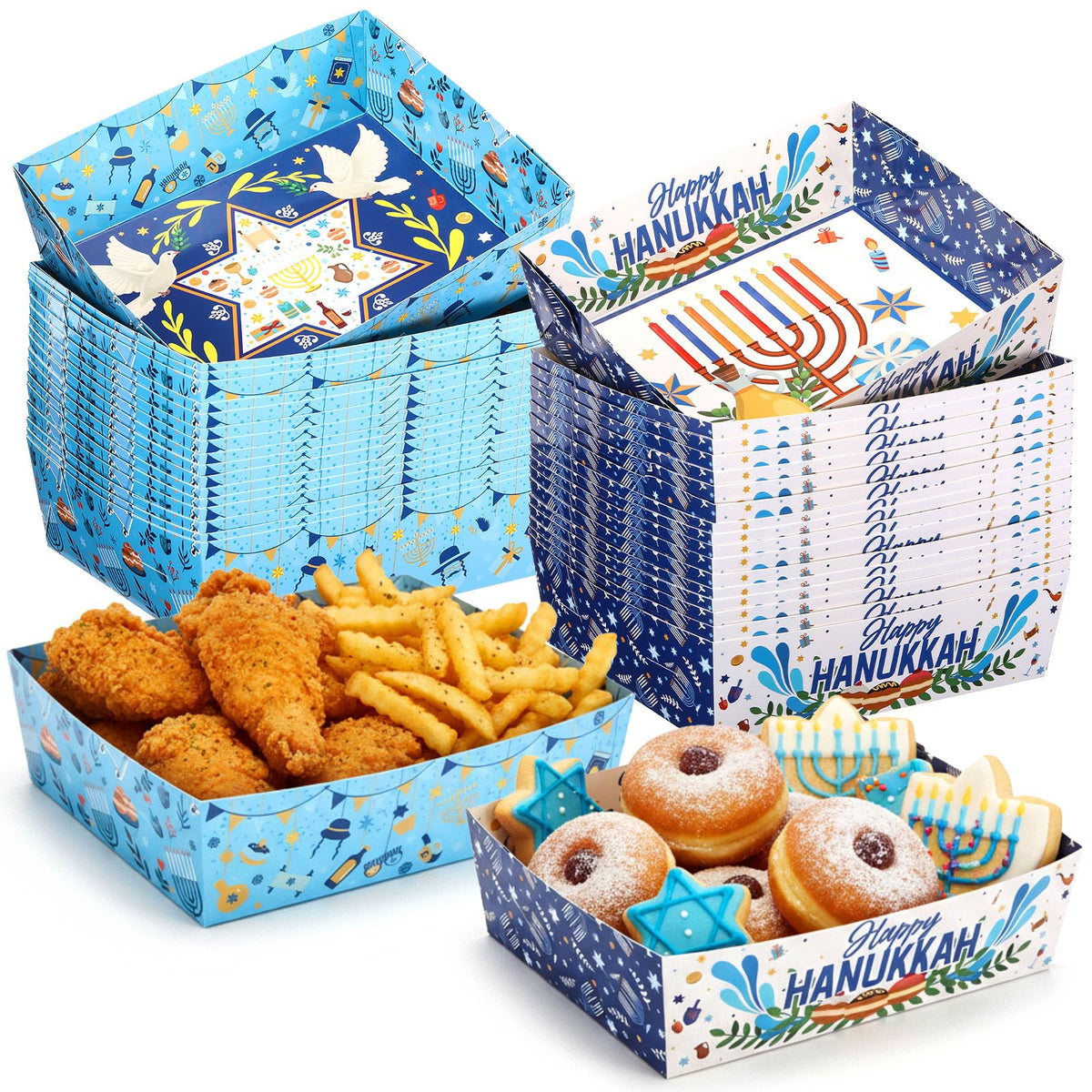 Harloon Hanukkah Serving Trays, Disposable Paper, 36 Count