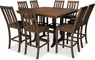 Polywood Vineyard 9-Piece Nautical Trestle Bar Set (Teak)