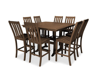 Vineyard 9-Piece Nautical Trestle Bar Set (Teak) by Polywood – Plastic, Teak