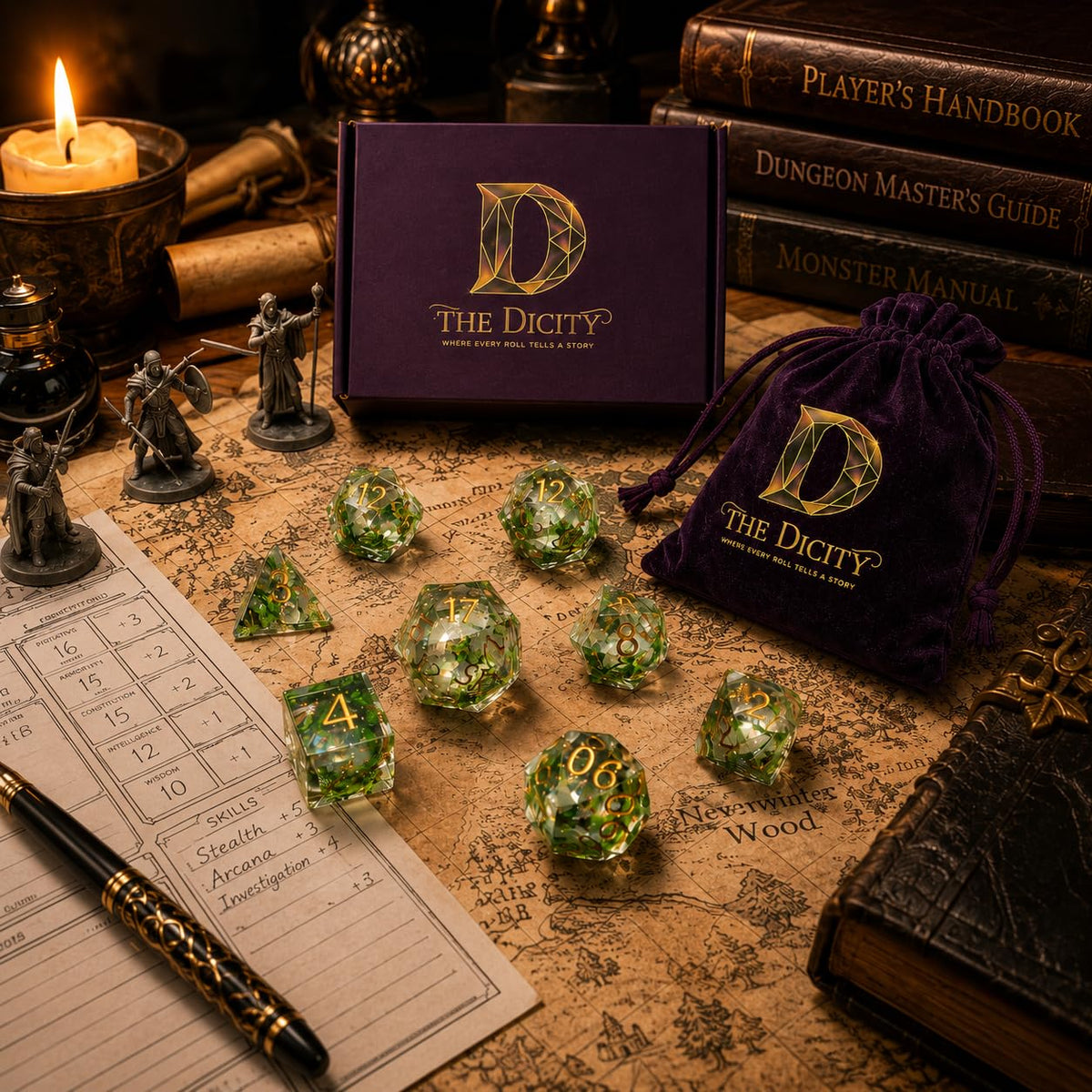 Green Grass DND Dice Set by The Dicity – Resin, Green, Model the dicity