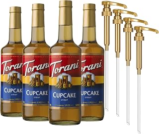 Torani Coffee Syrup, Cupcake Flavoring for Drinks, Glass Bottle 4-Pack, Pumps Included, 25.4 Fl Oz Ea