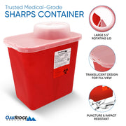 Large Sharps Container for Home Use and Professional 2 Gallon (1-Pack) with Chimney Top by OAKRIDGE PRODUCTS – 1 Count (Pack of 1), 2 gallons, red, Model 823503