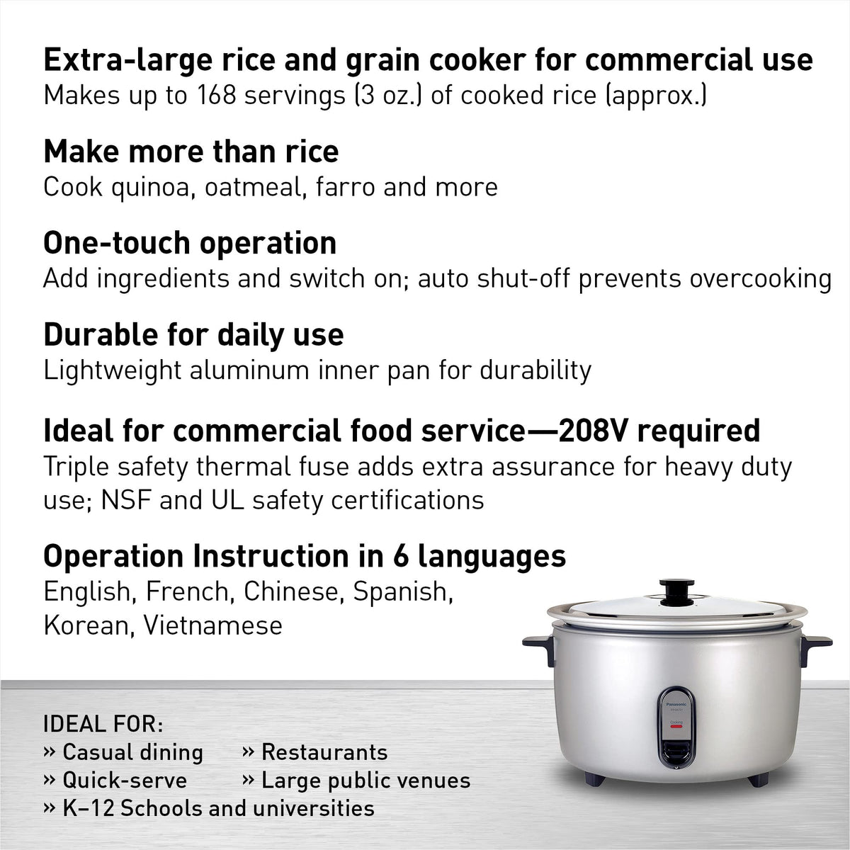 Panasonic 40 Cup / 208V / Cooker Commercial Rice Cookers
