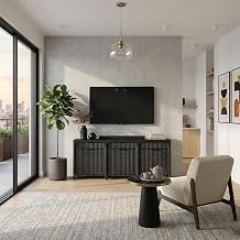 Martin Furniture 80" TV Console, Entertainment Stand, Wood Accent Cabinet, Fully Assembled, Ebony Black