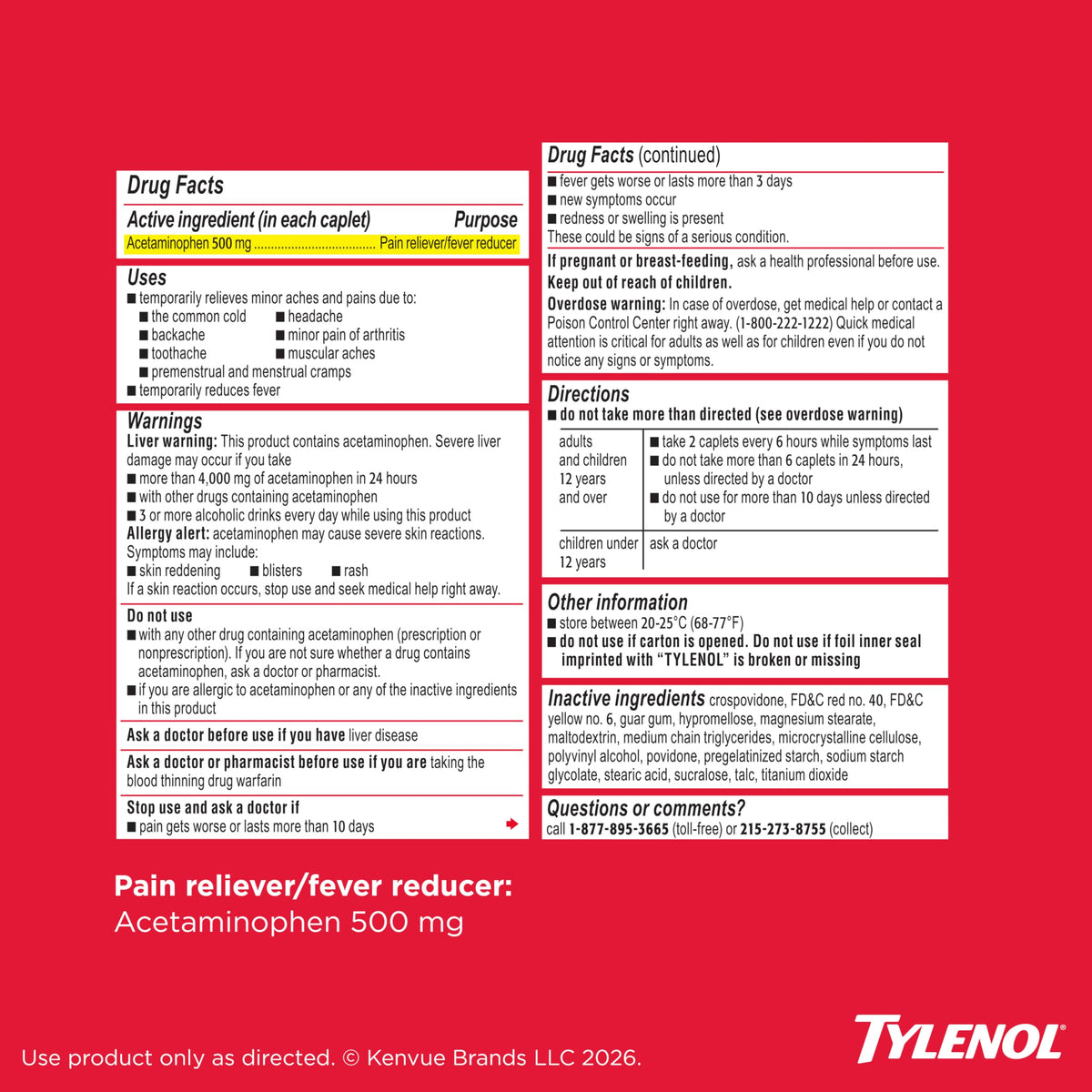 Extra Strength Easy to Swallow Acetaminophen Caplets by Tylenol – 100 Count, Red, Pack of 100, Model Tylenol Extra Easy to Swallow