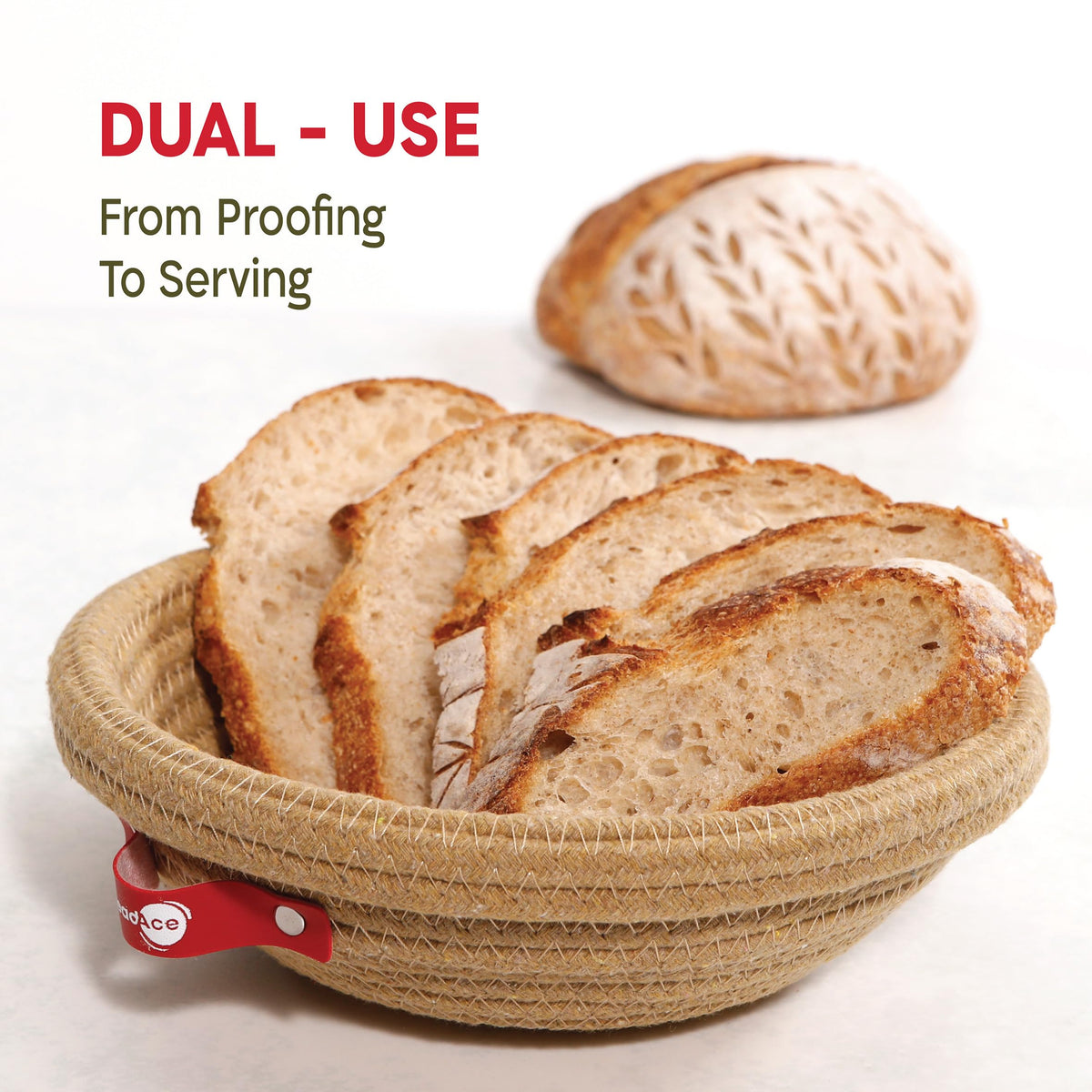 KneadAce Cotton Rope Bread Proofing Basket Set, Oval and Round with Liners and Covers, Grey and Beige