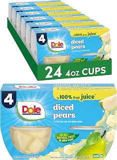 Dole Fruit Bowls Diced Pears in 100% Juice Snacks, 4oz 24 Total Cups, Gluten & Dairy Free, Bulk Lunch Snacks for Kids & Adults