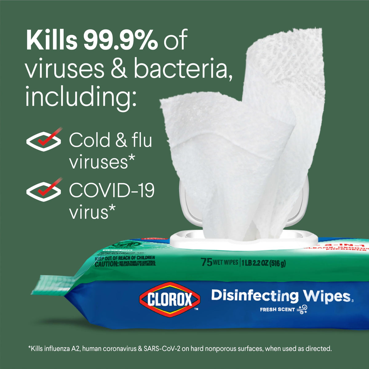 Disinfecting Wipes by Clorox – 75 Count, Wipes, White, Pack of 6, Model 31430