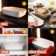 Chef Pomodoro Ceramic Casserole Dish With Lid, White, 15.5 x 9.3 Inches