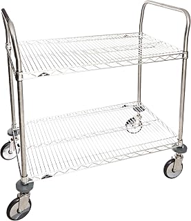 METRO M608 Stainless Steel Wire Utility Cart, 2 Shelves, 375 lbs Capacity, 36" Length x 21" Width x 39" Height