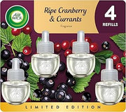 Air Wick Plug-In Scented Oil Refills, 4 Count, Ripe Cranberry & Currants, Air Freshener, Essential Oils
