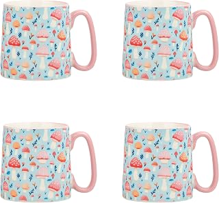 10 Strawberry Street Bella Mug, Petalcap Mushroom Meadow, Set of 4