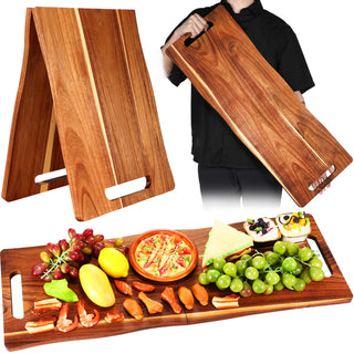 Essenya Acacia Charcuterie Board, Foldable with Handles, 33 x 12 Inch, Brown