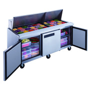 3-Door Commercial Food Prep Table Refrigerator in Stainless Steel by Dukers – 72 1/4" x 31 1/2" x 45 5/8", 17.5 cubic_feet, Stainless Steel, Model DSP72-30M-S3