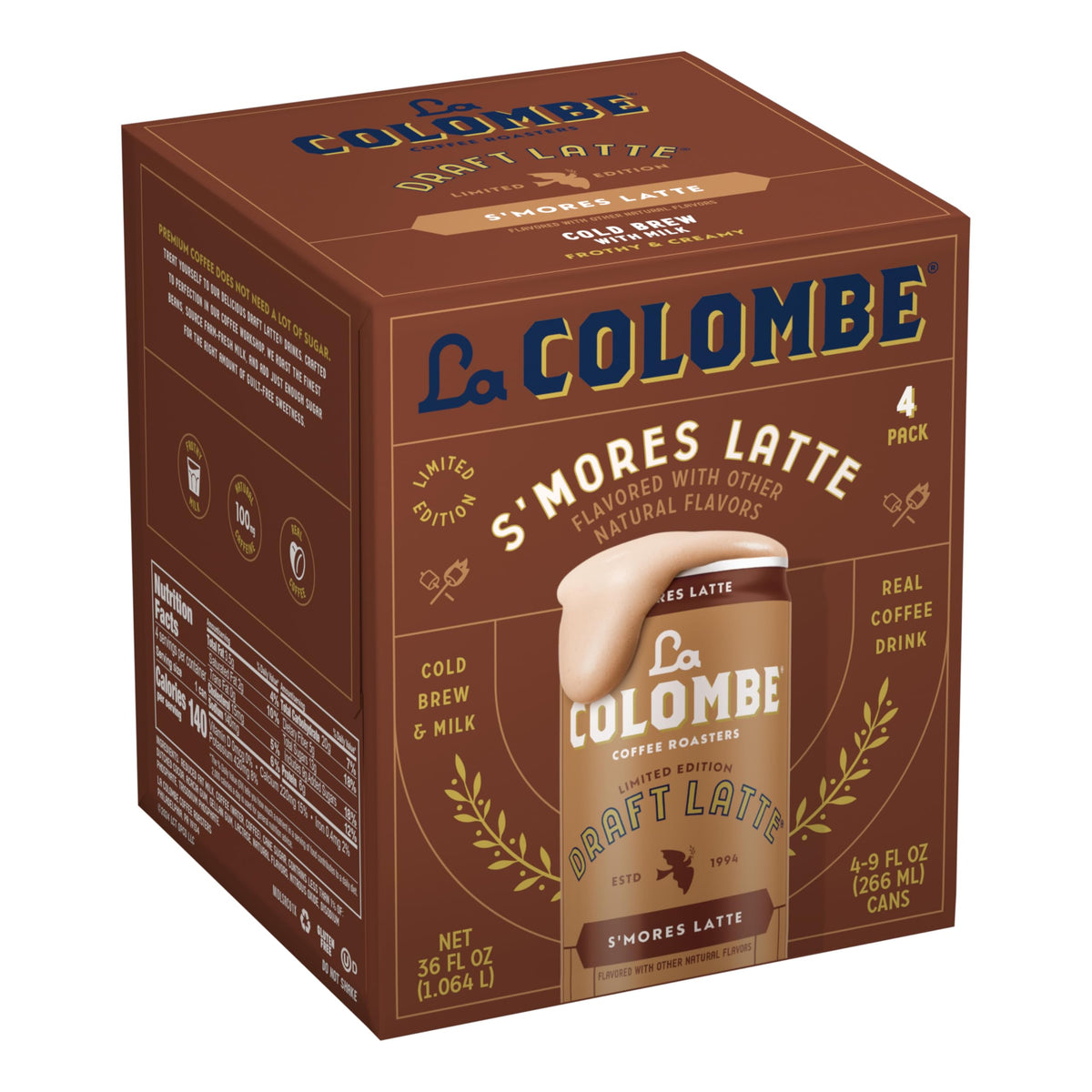 Coffee, S'mores Cold Brew Draft Latte, 9 fl oz Cans, 8 Pack by La Colombe – 36 Fl Oz (Pack of 2), Pack of 2