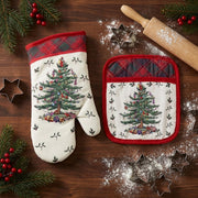 Spode Holiday Oven Mitt and Pot Holder Set, 2 Piece, Red Tartan