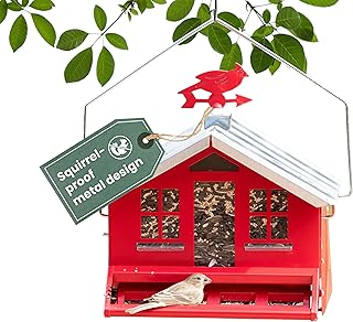 Perky-Pet Squirrel-Be-Gone II Country Style Bird Feeder, 8 lb Seed Capacity | Weight-Activated, Squirrel Proof, Metal Construction, Rust Resistant, Locking Lid, Removable Roof, Adjustable Settings, 338