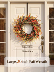 Walasis Fall Wreath, 26 Inch Diameter, Wheat and Berry
