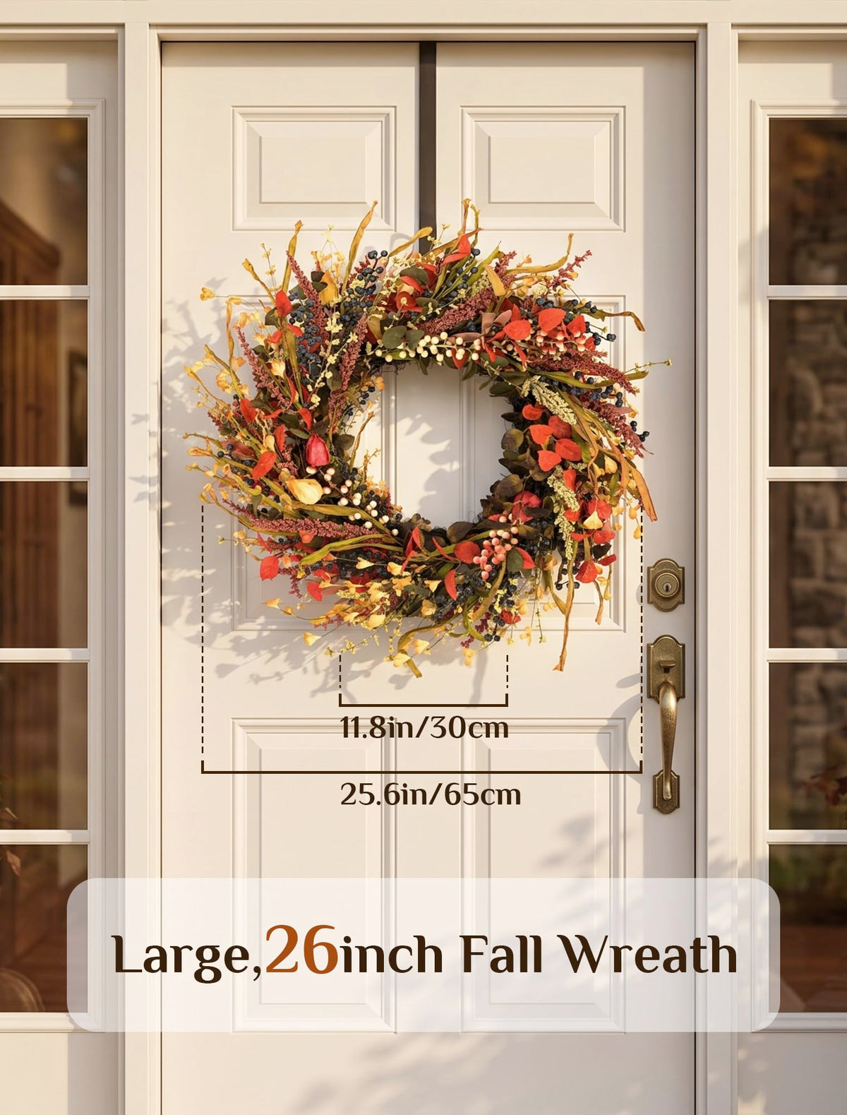 Walasis Fall Wreath, 26 Inch Diameter, Wheat and Berry