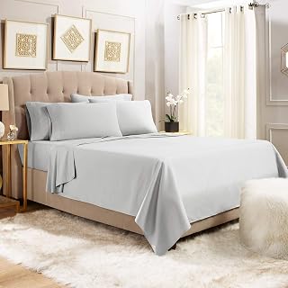 800-Thread-Count 100% Cotton Sheet Silver King-Sheets Set, 4-Piece Long-Staple Combed Cotton Bedding Sheets for Bed, Breathable, Soft & Silky Sateen Weave Fits Mattress 18'' Deep Pocket