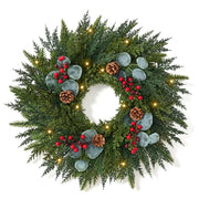 Worthyeah Norfolk Pine Wreath, 24 Inch Illuminated, Christmas