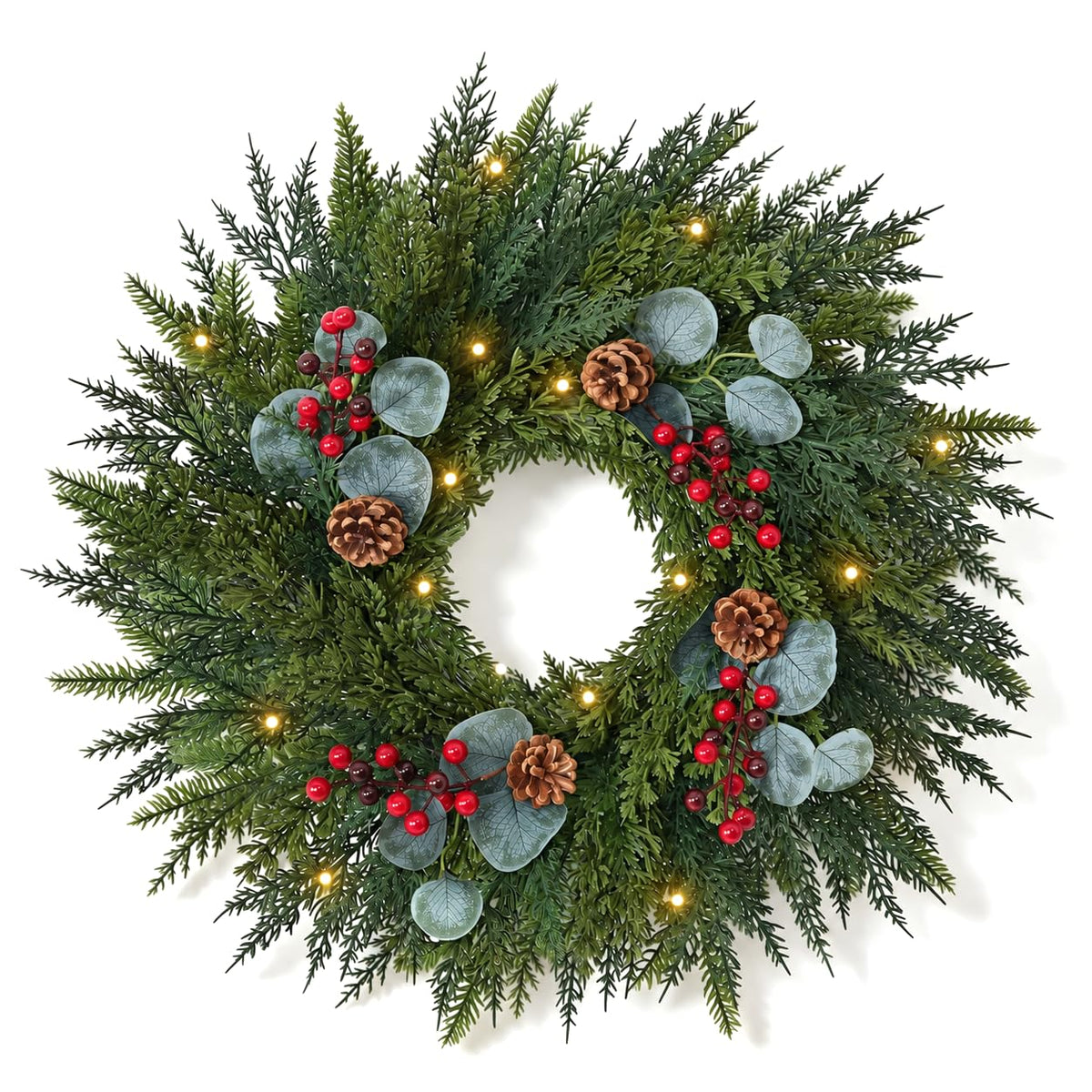 Worthyeah Norfolk Pine Wreath, 24 Inch Illuminated, Christmas