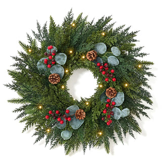 Worthyeah Norfolk Pine Wreath, 24 Inch Illuminated, Christmas