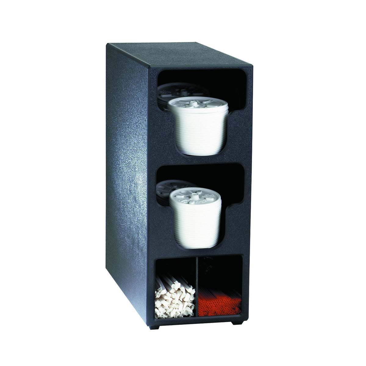 Two Section Countertop Vertical Lid and Straw Organizer by DISPENSE-RITE – Polystyrene, Black, Model TLO-2BT